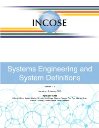 Systems Engineering and System Definitions
