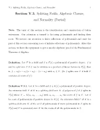 Section V.3. Splitting Fields, Algebraic Closure, and Normality (Partial)