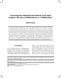The Case of Utilitarianism Vs. Traditionalism∗