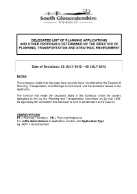 Delegated List of Planning Applications and Other Proposals Determined by the Director of Planning, Transportation and Strategic Environment