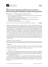 Hierarchical Clustering of DNA K-Mer Counts in Rnaseq Fastq Files Identiﬁes Sample Heterogeneities