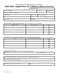 Individual Application for Volunteer/Intern Services Date Application Submitted