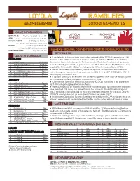 Loyola Ramblers @Ramblersmbb 2020-21 Game Notes
