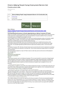 Ontario Helping People Facing Employment Barriers Get Construction Jobs December-07-16 1:11 PM
