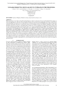 Towards Predicting Rice Loss Due to Typhoons in the Philippines S