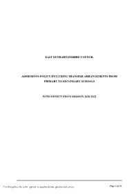 Appendix 1 Admissions Policy Inc. Transfer Arrangements