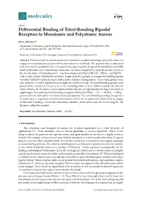 Differential Binding of Tetrel-Bonding Bipodal Receptors to Monatomic and Polyatomic Anions