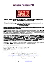 Live at the Apollo Returns to Bbc One for a Seventh Series with Eight Brand New Episodes