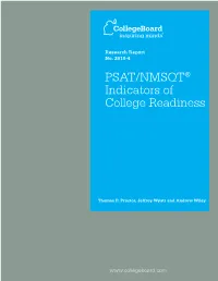 PSAT/NMSQT Indicators of College Readiness