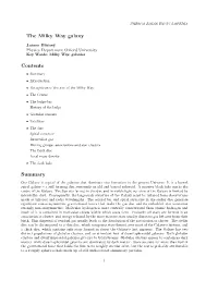 The Milky Way Galaxy Contents Summary