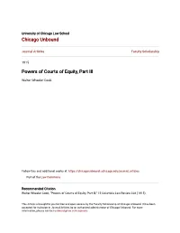 Powers of Courts of Equity, Part III