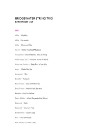Bridgewater String Trio Repertoire List