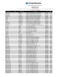 Comprehensiveco.Com Retail Price List Effective 6/15/2018 Pricing Is for Authorized Comprehensive Dealers Only