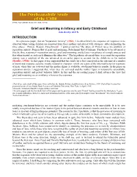 Grief and Mourning in Infancy and Early Childhood INTRODUCTION