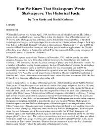 How We Know That Shakespeare Wrote Shakespeare: the Historical Facts by Tom Reedy and David Kathman