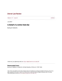 In Behalf of a Unified State Bar