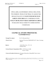 Bioequivalence Study Protocol