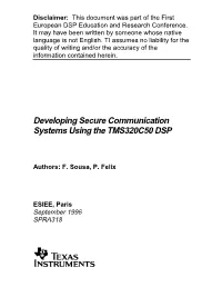 Developing Secure Communication Systems Using the TMS320C50 DSP