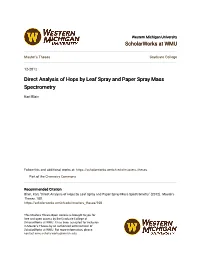 Direct Analysis of Hops by Leaf Spray and Paper Spray Mass Spectrometry