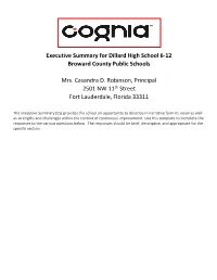 Executive Summary for Dillard High School 6-12 Broward County Public Schools