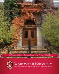 History of the Department of Horticulture Table of Contents
