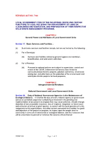 Republic Act No. 7160 Local Government Code of the Philippines, Devolving Certain Functions to Lgus, Including the Enforcement O