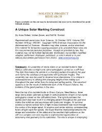 SOLSTICE PROJECT RESEARCH a Unique Solar Marking Construct