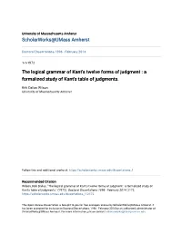 The Logical Grammar of Kant's Twelve Forms of Judgment : a Formalized Study of Kant's Table of Judgments