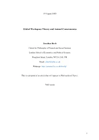 Global Workspace Theory and Animal Consciousness