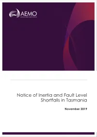 Notice of Inertia and Fault Level Shortfalls in Tasmania