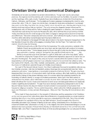 Christian Unity and Ecumenical Dialogue