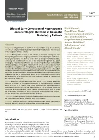 Effect of Early Correction of Hyponatremia on Neurological Outcome in Hyponatremia Is the Most Common Electrolyte Abnormality Seen Traumatic Brain Injury Patients