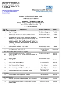 Questions from Members of the Public Will Be Received Under Item 4
