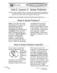 Unit 2. Lesson 5. Noise Pollution