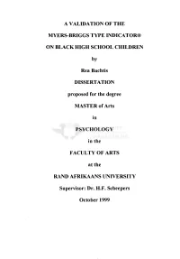 A Validation of the Myers-Briggs Type Indicator on Black High School Children