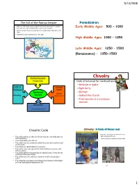 Chivalry Feudalism • Code of Behavior for Medieval Society