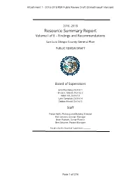 Resource Summary Report Volume I of II – Findings and Recommendations