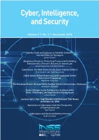 Cyber, Intelligence, and Security Cyber, Intelligence, and Security