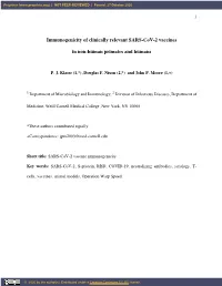Immunogenicity of Clinically Relevant SARS-Cov-2 Vaccines in Non