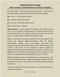 Abbreviations and Explanations of Zohar in English