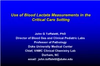 Lactate and Sepsis