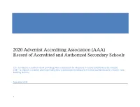 Record of Accredited and Authorized Secondary Schools