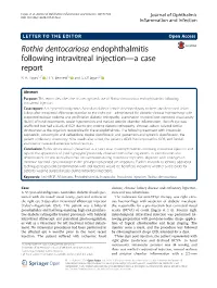 Rothia Dentocariosa Endophthalmitis Following Intravitreal Injection—A Case Report R