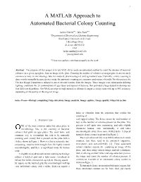 A M at L AB Approach to Automated Bacterial Colony Counting
