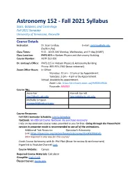 Astronomy 152 Fall 2021 Syllabus