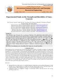 Experimental Study on the Strength and Durability of Nano- Concrete