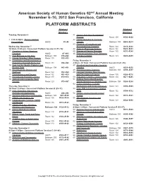 PLATFORM ABSTRACTS Abstract Abstract Numbers Numbers Tuesday, November 6 41