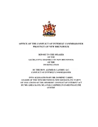 Report to the Speaker of the Legislative Assembly of New Brunswick of the Investigation