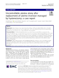Uncontrollable Uterine Atony After Replacement of Uterine Inversion