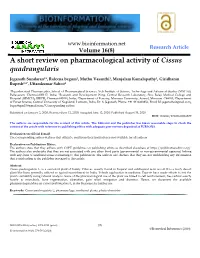 A Short Review on Pharmacological Activity of Cissus Quadrangularis